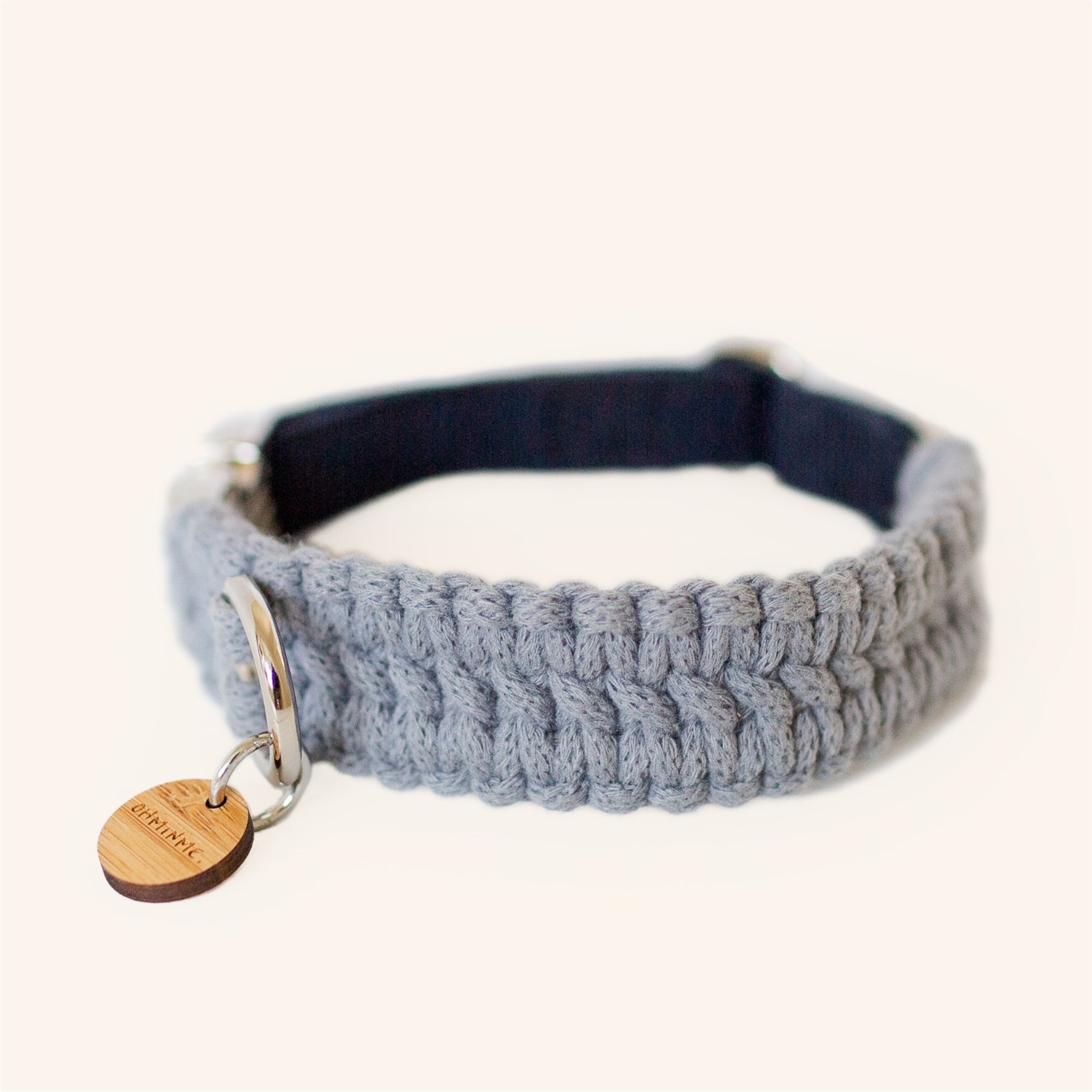 macrame dog collar in grey and navy handmade in australia