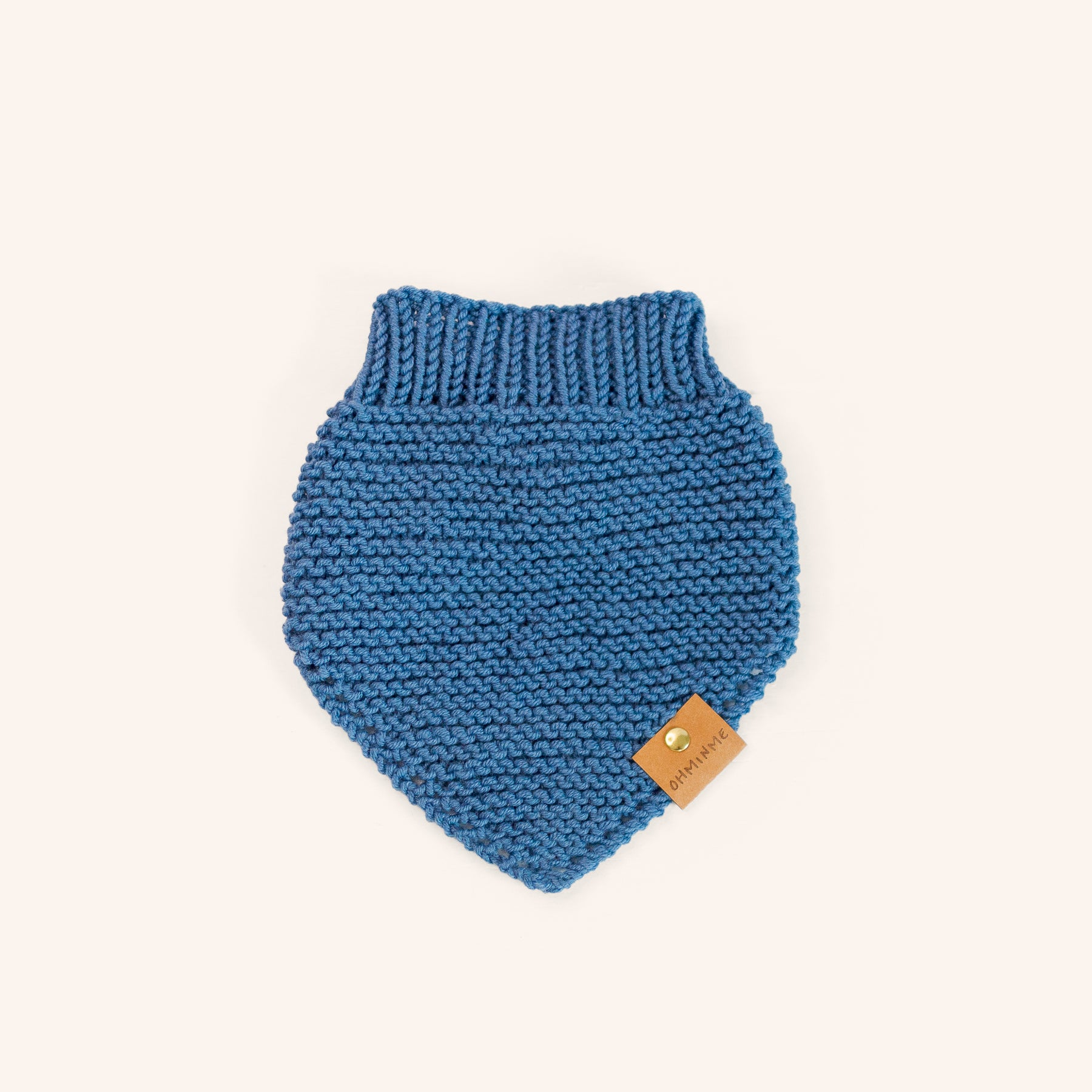 knitted pet bandana in blue organic merino wool