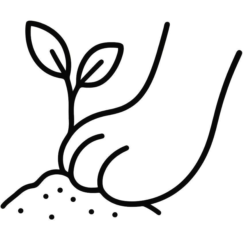 Hand-drawn illustration of a dog paw beside a tree sapling