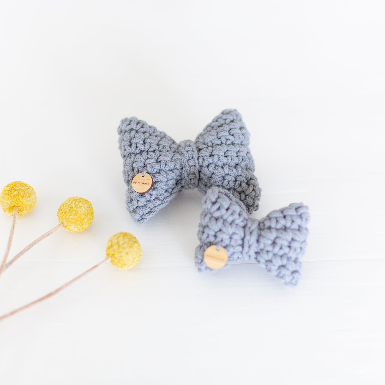 Recycled cotton crochet dog bow tie in standard and large size in grey