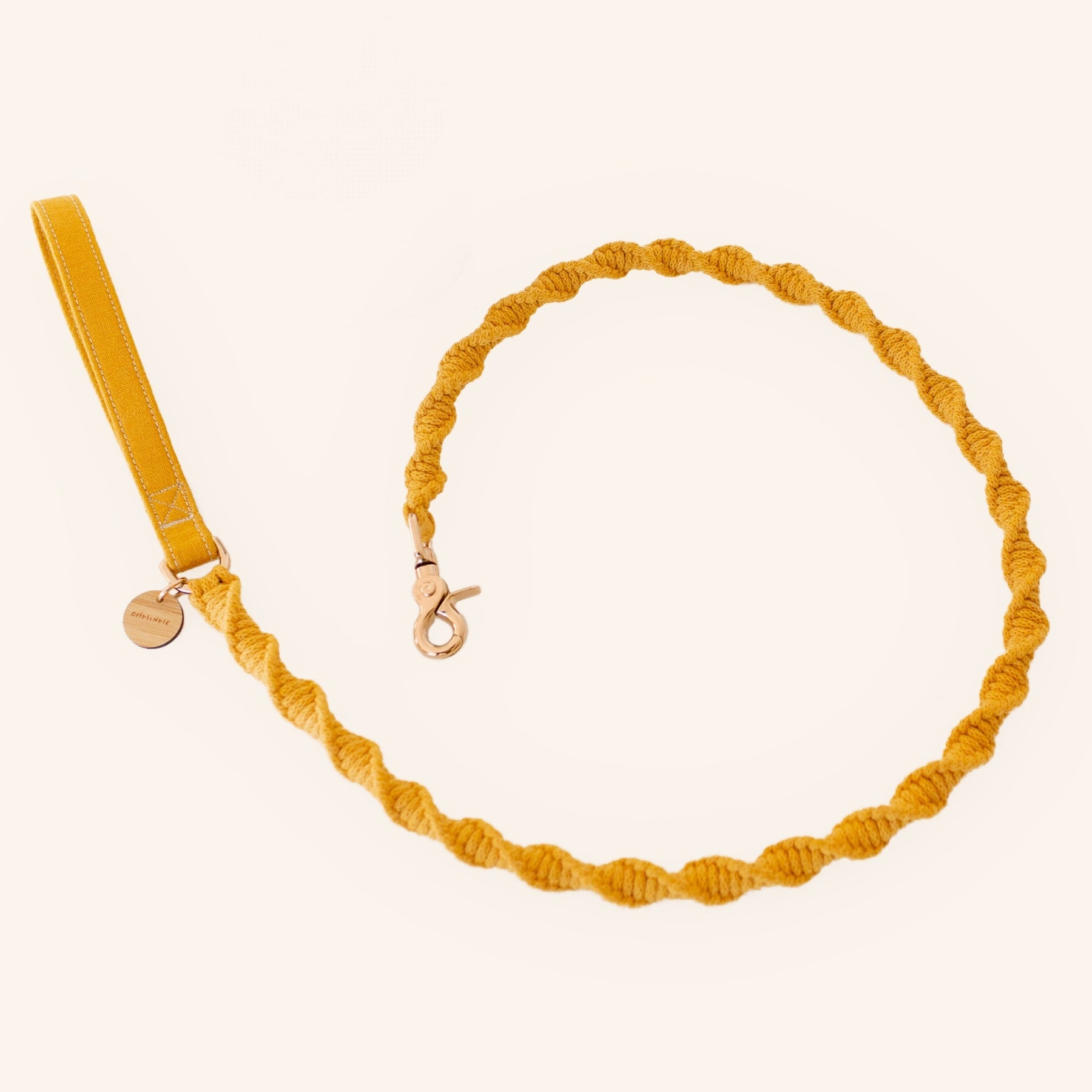macrame dog leash in mustard yellow made in Australia