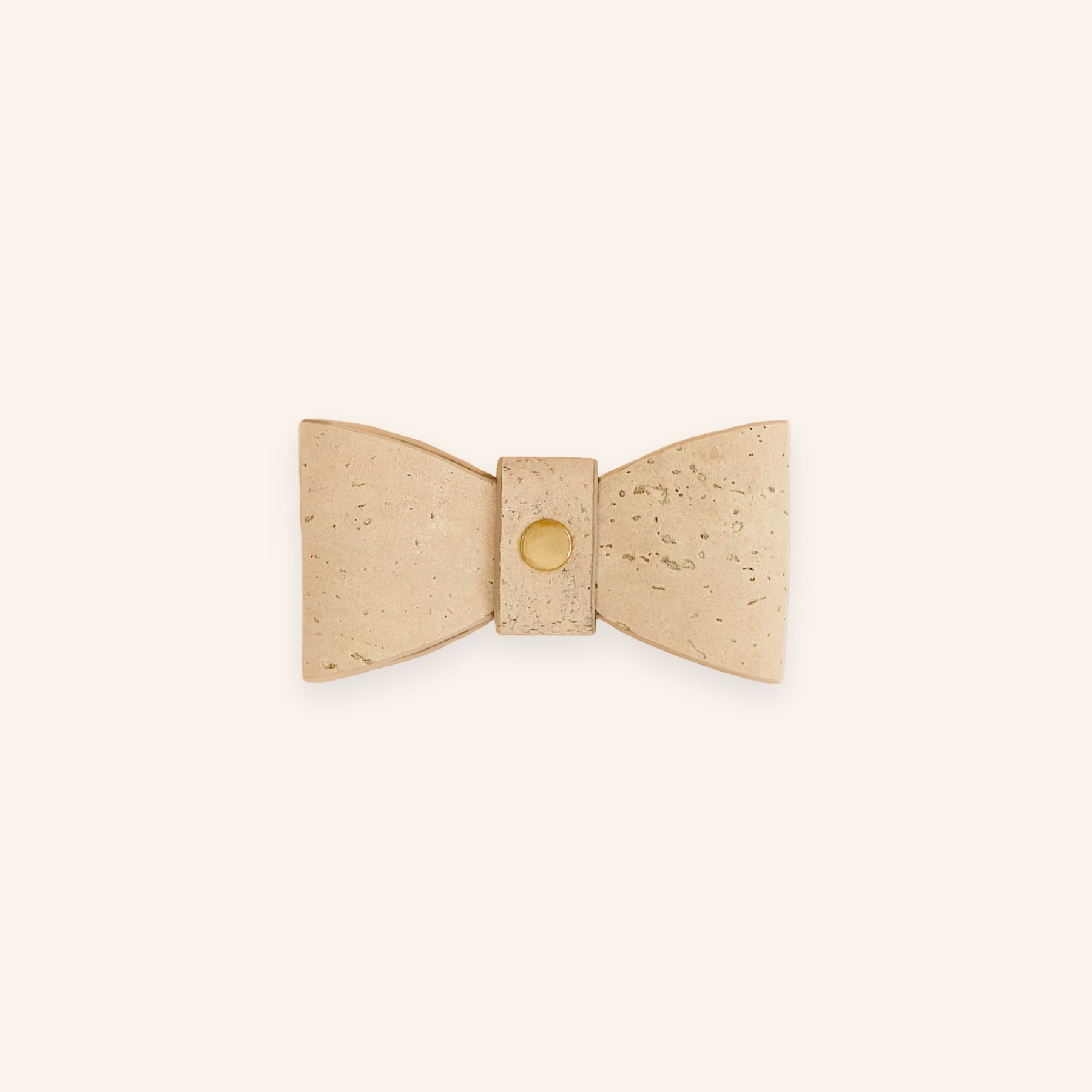 Beige nude dog bow tie in cork leather, front view.