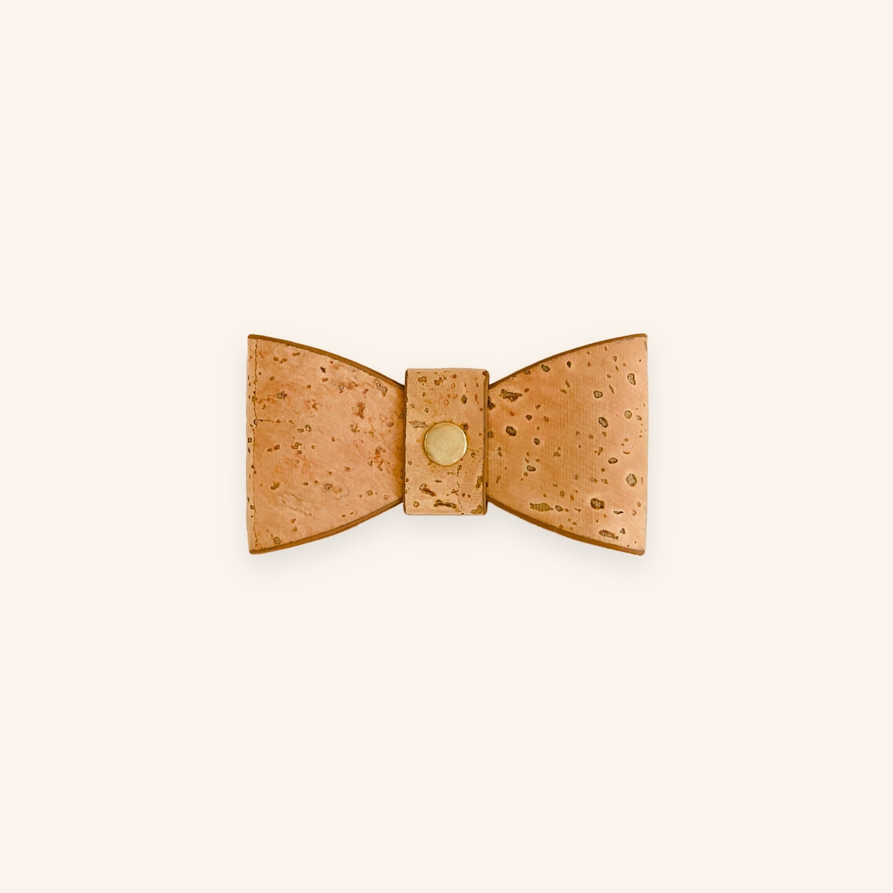 Mocha brown dog bow tie in vegan cork leather, front view.